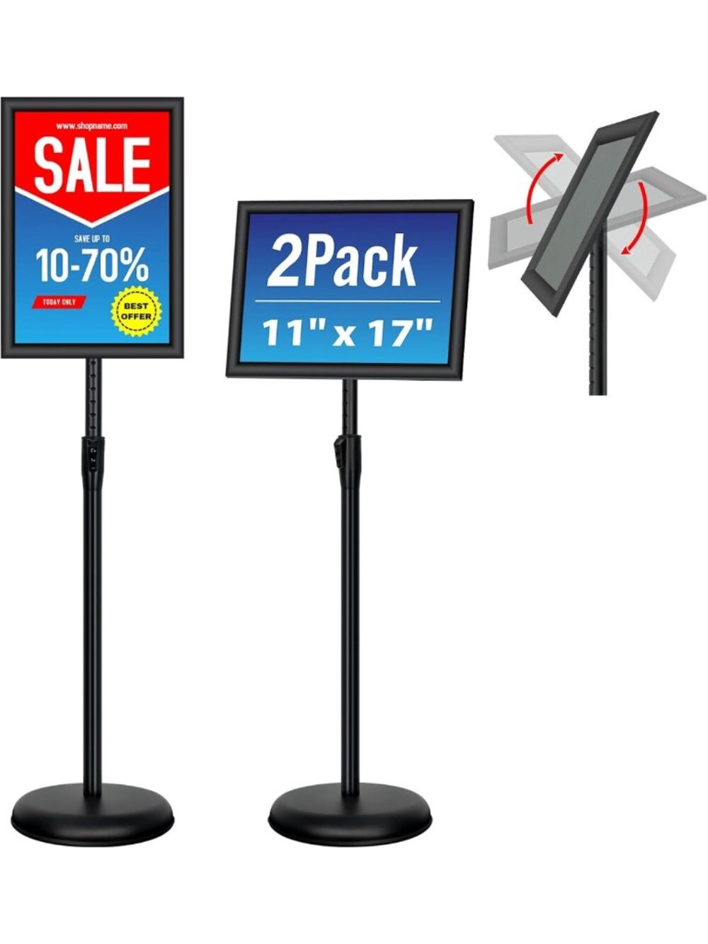 Adjustable 2-Pack 11x17 Inch Sign Holder Stand - Heavy Duty Floor Display Frame